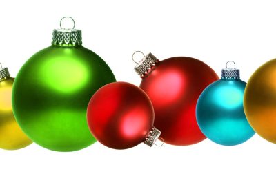 Colored christmas glass balls isolated on white background