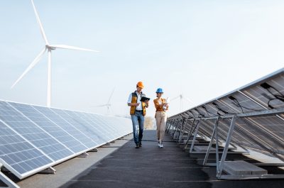 Engineers on a solar power plant Engineers on a solar power plant