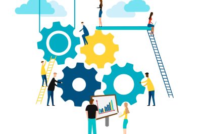 Concept of Teamwork, people building gear wheels. isolated on white background. Vector illustration. Concept of Teamwork, people building gear wheels. isolated on white background. Vector illustration.