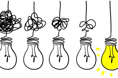 Simplifying the complex, confusion clarity or path vector idea concept with lightbulbs doodle illustration Simplifying the complex, confusion clarity or path vector idea concept with lightbulbs doodle illustration