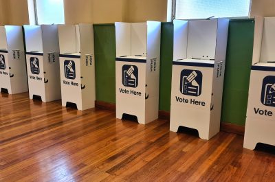 A Row of Voting Booths Ready for Election Day