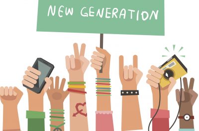 Youth crowd with banner. Manifesting new generation crowd Youth crowd with banner. Manifesting new generation crowd