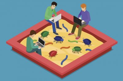 Application development sandbox debug flat 3d isometric isometry code programming technology concept web vector illustration. Programmer debugger debugging in sand box among bug worm. Creative people. Application development sandbox debug flat 3d isometric isometry code programming technology concept web vector illustration. Programmer debugger debugging in sand box among bug worm. Creative people.